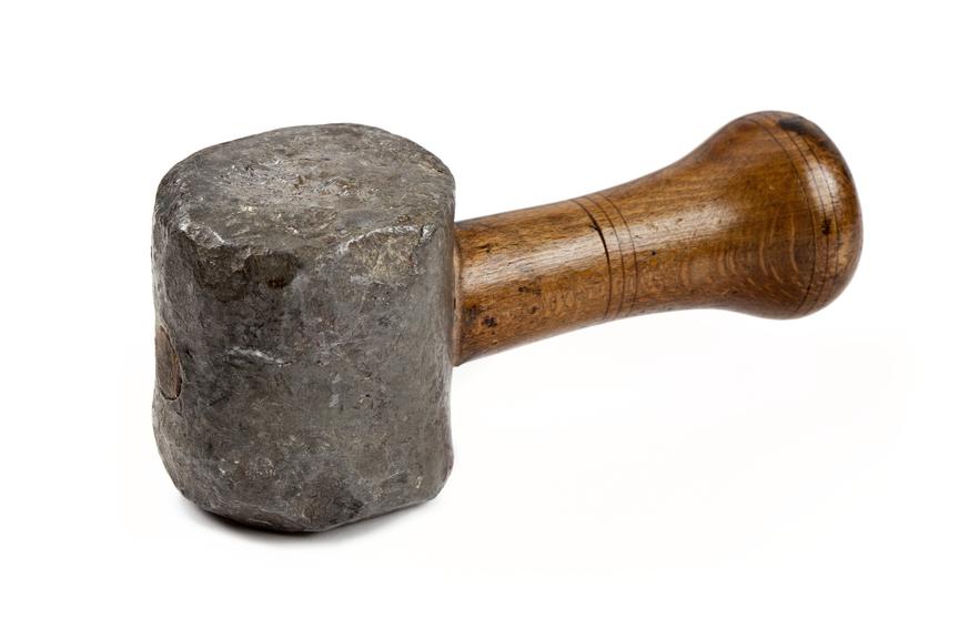 Printer's maul; hammer with heavy lead head and short wood