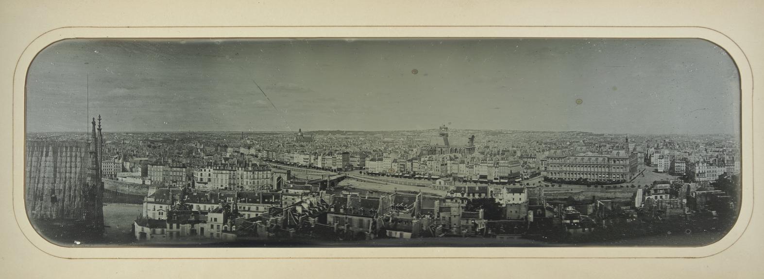 Daguerreotype dated 1844, view of a town from a rooftop