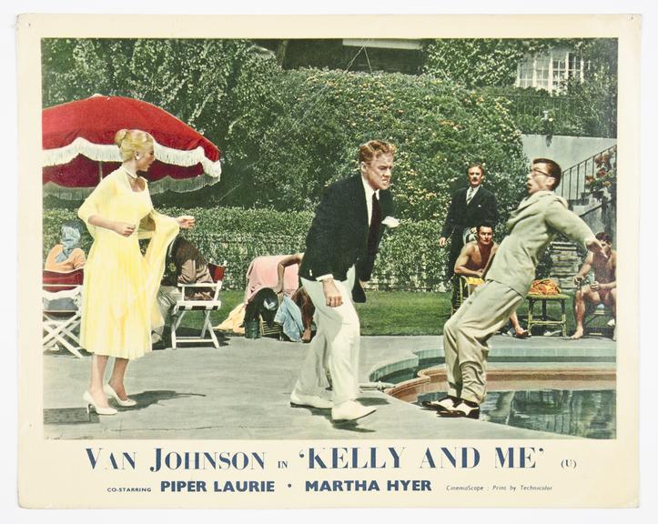 Coloured lobby card for 'Kelly and Me', 1957.