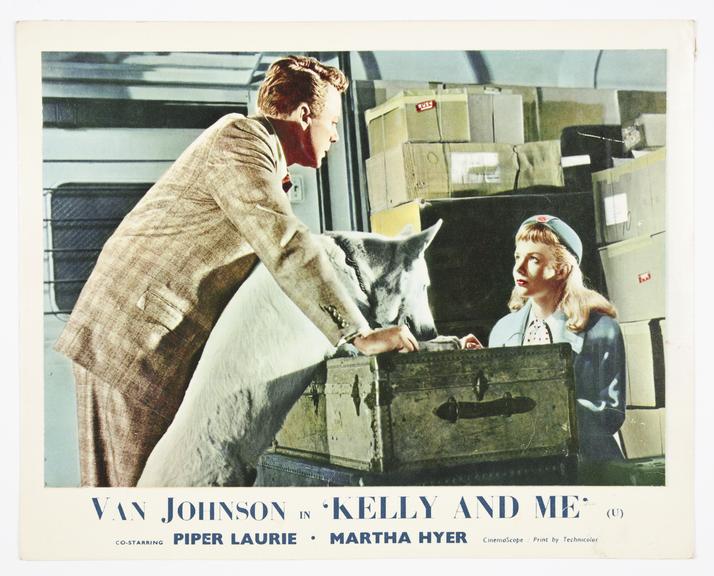 Coloured lobby card for 'Kelly and Me', 1957.