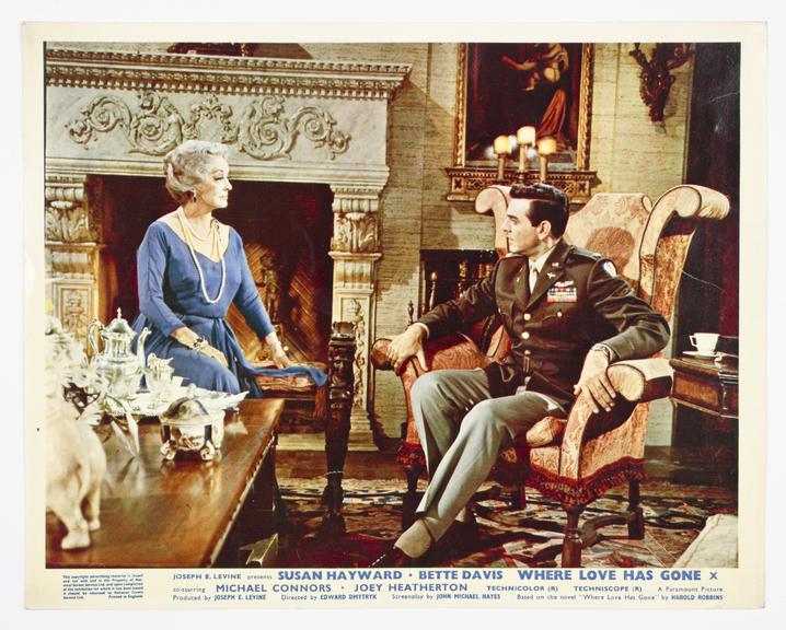 Coloured lobby card for 'Where Love Has Gone', 1964.