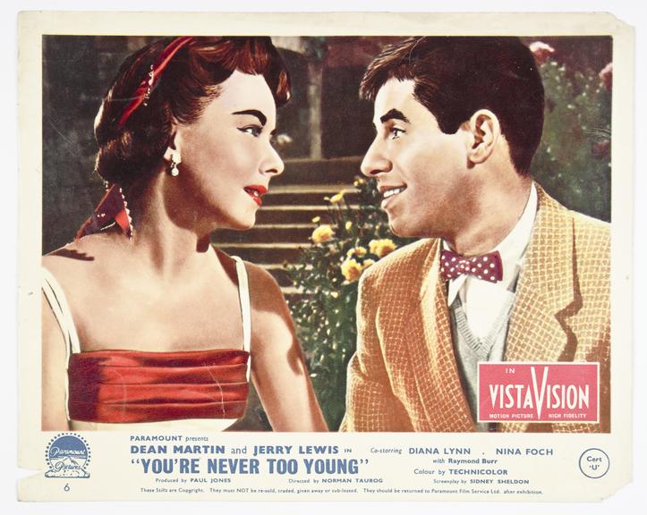 Coloured lobby card for 'You're Never Too Young', 1955.