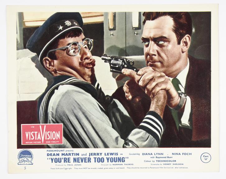 Coloured lobby card for 'You're Never Too Young', 1955.