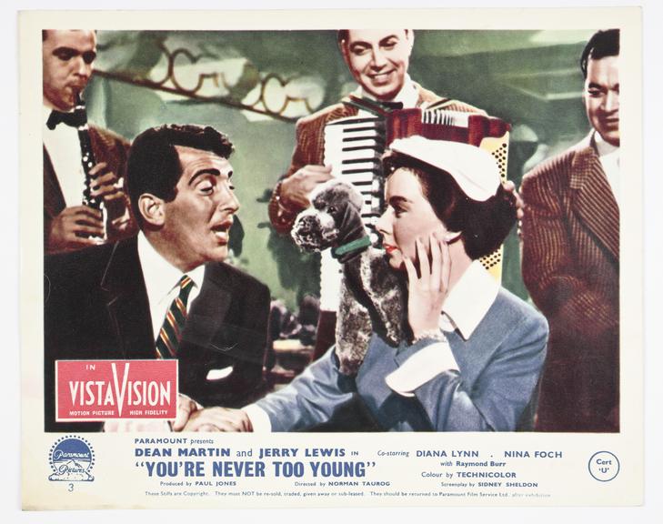 Coloured lobby card for 'You're Never Too Young', 1955.