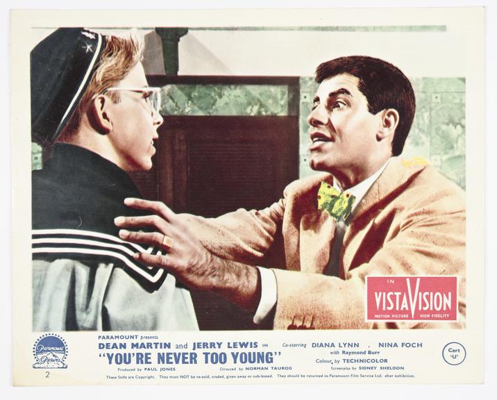 Coloured lobby card for 'You're Never Too Young', 1955.