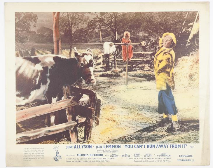 Coloured lobby card from 'You Can't Run Away From It', 1956.