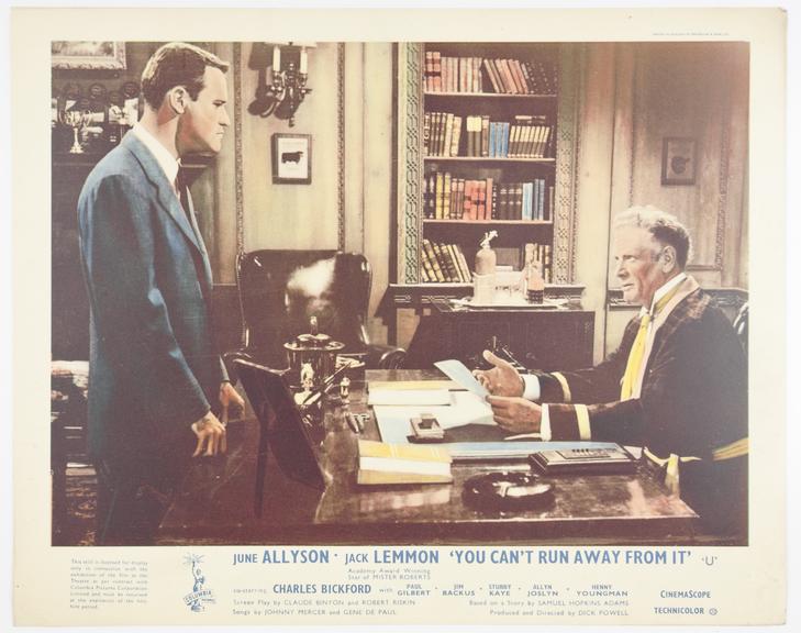 Coloured lobby card from 'You Can't Run Away From It', 1956.