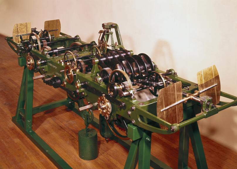 Three train, flatbed turret clock by E. Dent with double three-legged gravity escapement, c. 1939.