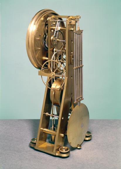 French clock with train remontoire, glass shade and pin wheel