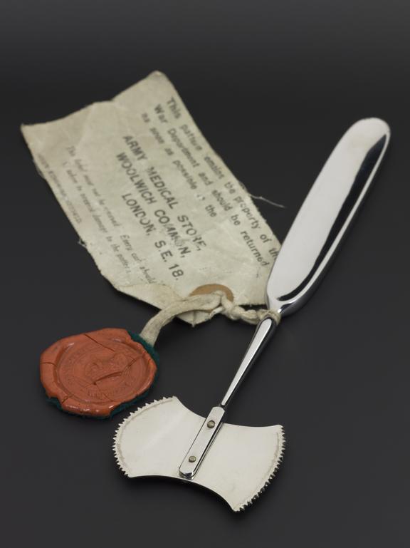Hey's skull saw sealed and labelled "Army Medical Department"