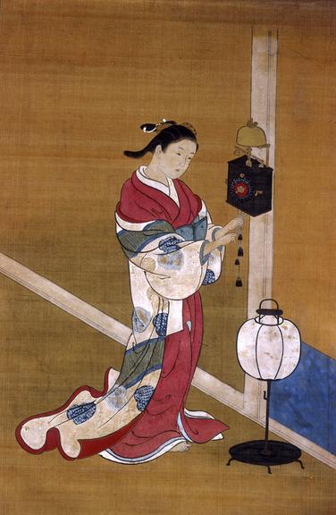 Painting of Lady Winding a Weight-Driven Clock, 1700-1751