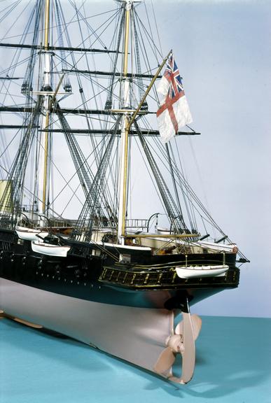 Rigged model (scale 1:48) of HMS 'Warrior' (1860); in glazed