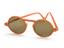 Pair of sunglasses with orange frames and dark green lenses