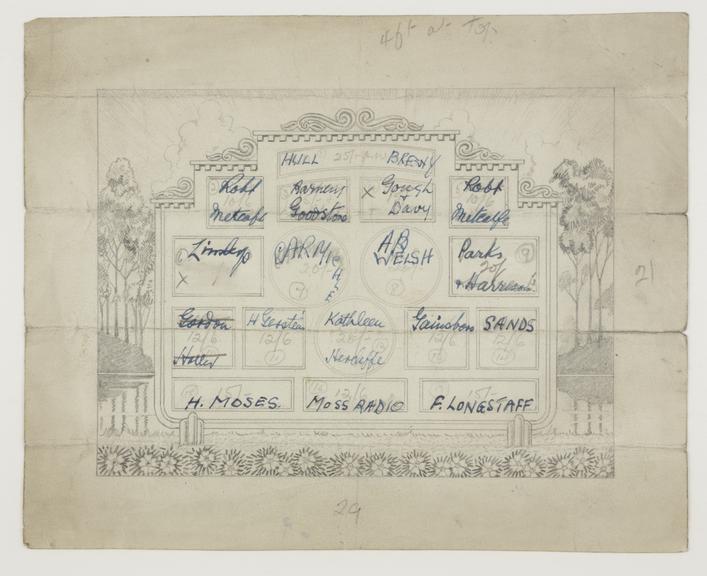 Design for a cinema advertising screen incorporating ornate