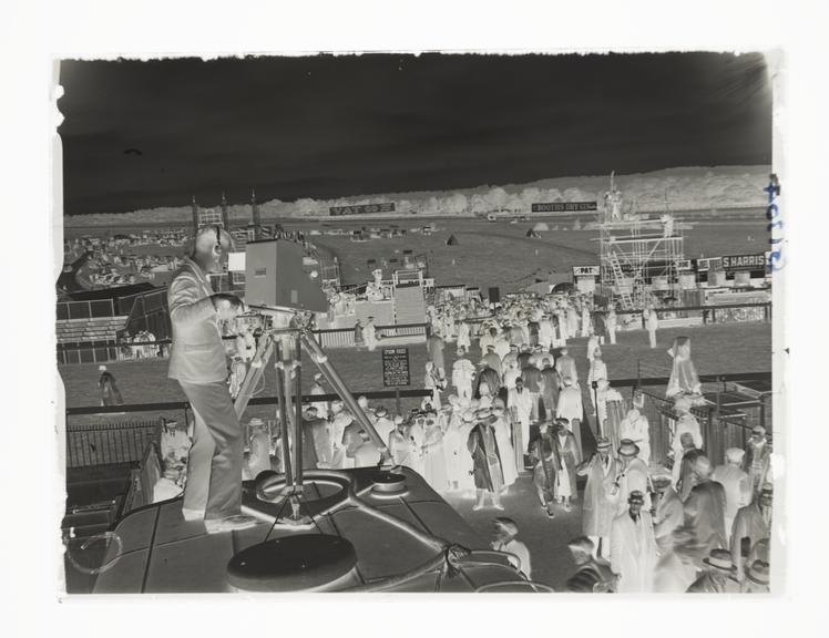 BBC television cameraman at Epsom racecourse, Surrey