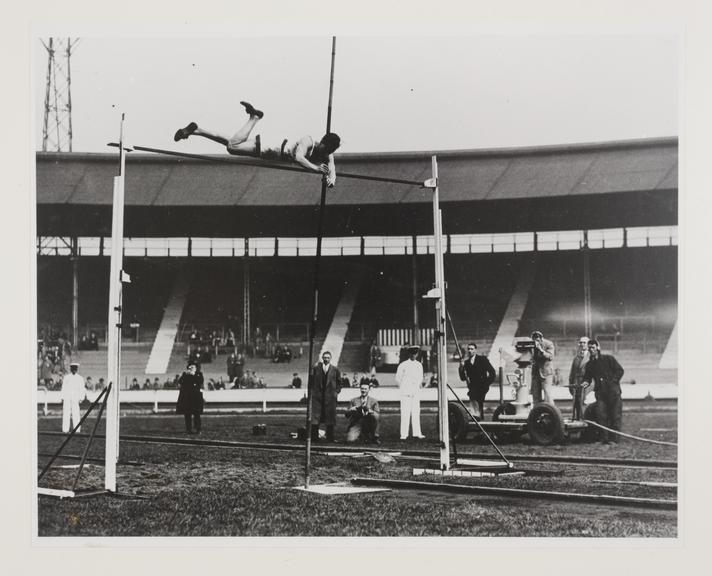 Photograph showing an Emitron camera pointed at Oxford and