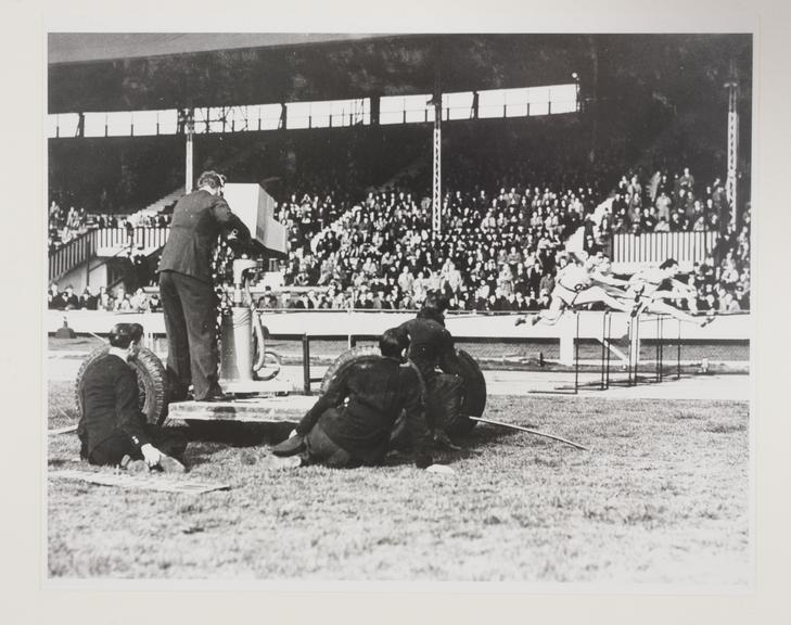 Photograph showing an Emitron camera pointed at Oxford and