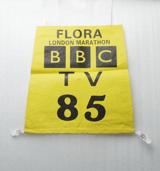 Bib for the Flora London Marathon, used by BBC crew