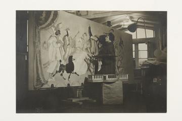 Doris Zinkeisen painting panels for the Queen Mary nightclub