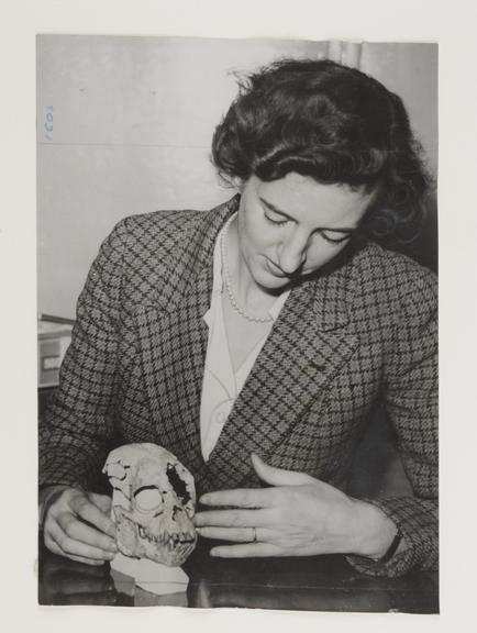 Photograph of paleoanthropologist Mary Leakey at London Airport