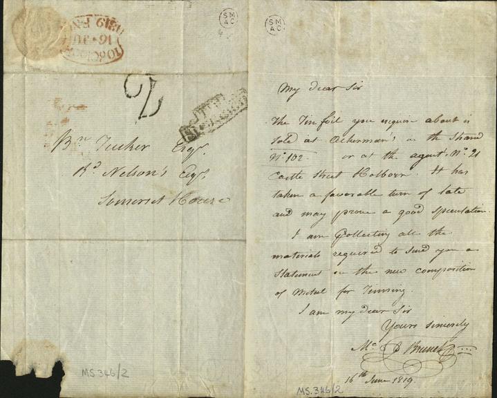 A letter from Brunel to Mr Tucker regarding the selling of tinfoil