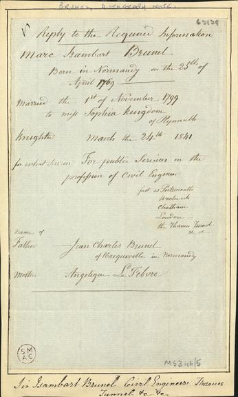 Brunel's autobiographical note