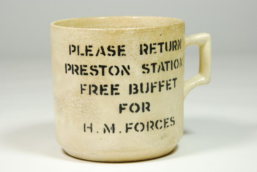 Preston Station free buffet mug for H.M. Forces