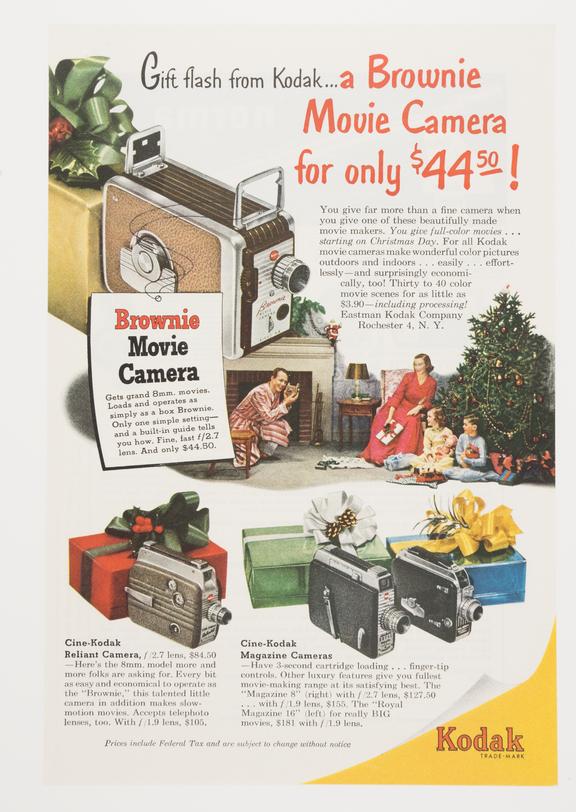 Print advertisement for Kodak Brownie Movie Camera with text