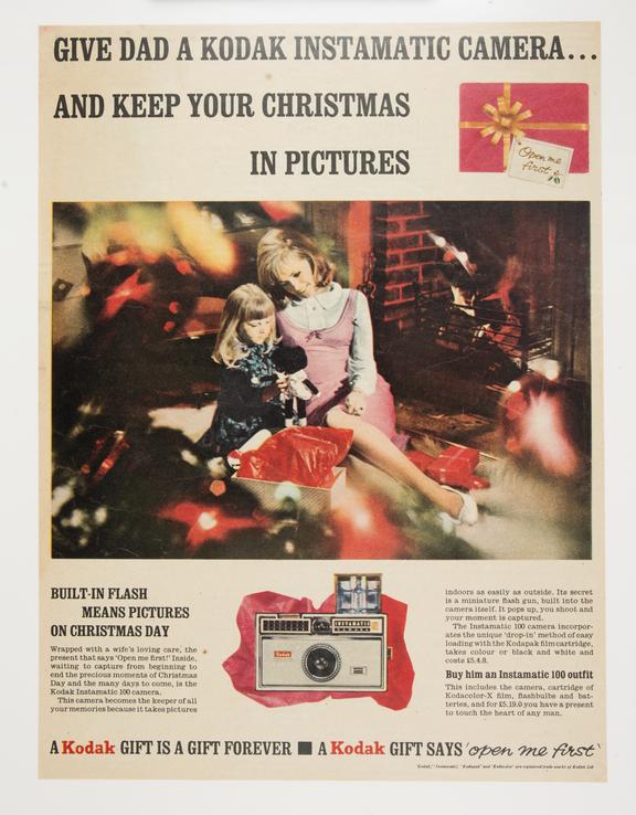 Print advertisement for Kodak Instamatic 100 camera with