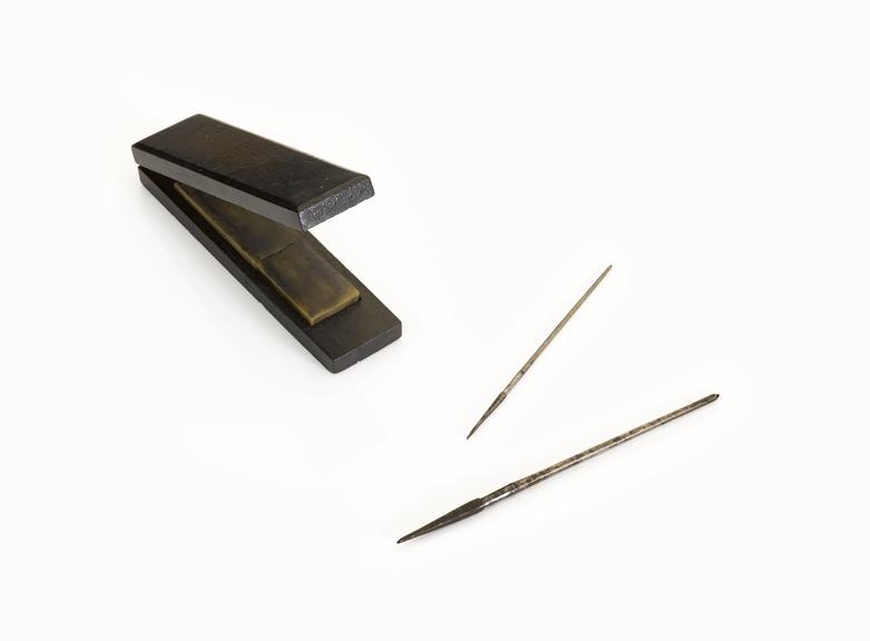 Two square broach reamers, 1/8"sq and 1/16"sq..