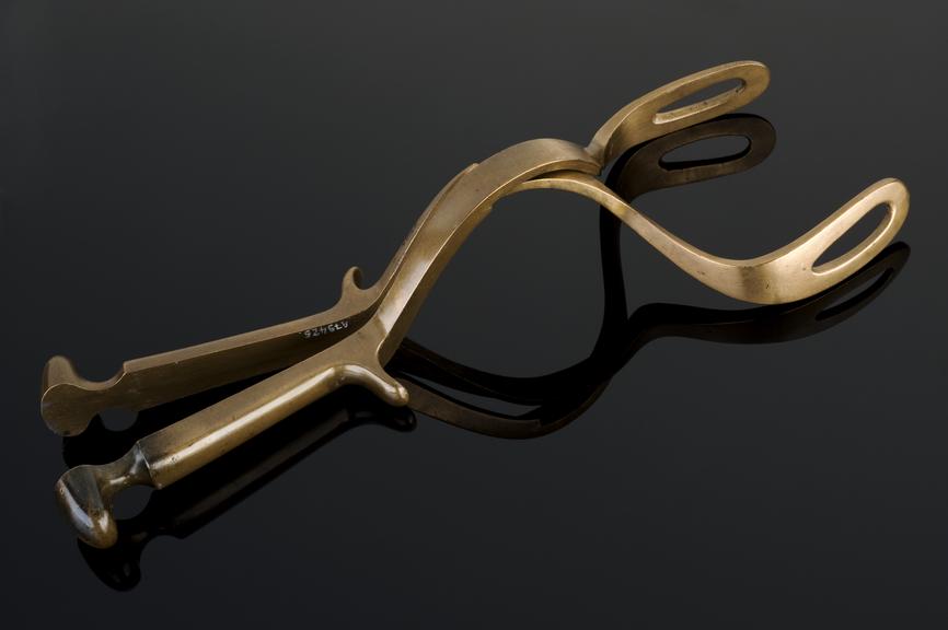 Forceps, obstetrical, brass, Norwegian, 19th century