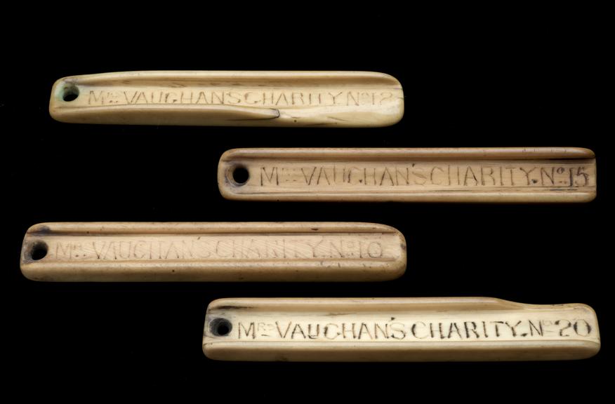 Four ivory charity collection tallies, c.1800