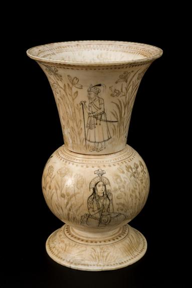 Spittoon or cuspidor with depictions of Mogul emperors and wives