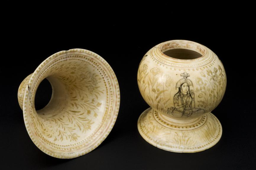 Spittoon or cuspidor with depictions of Mogul emperors and wives