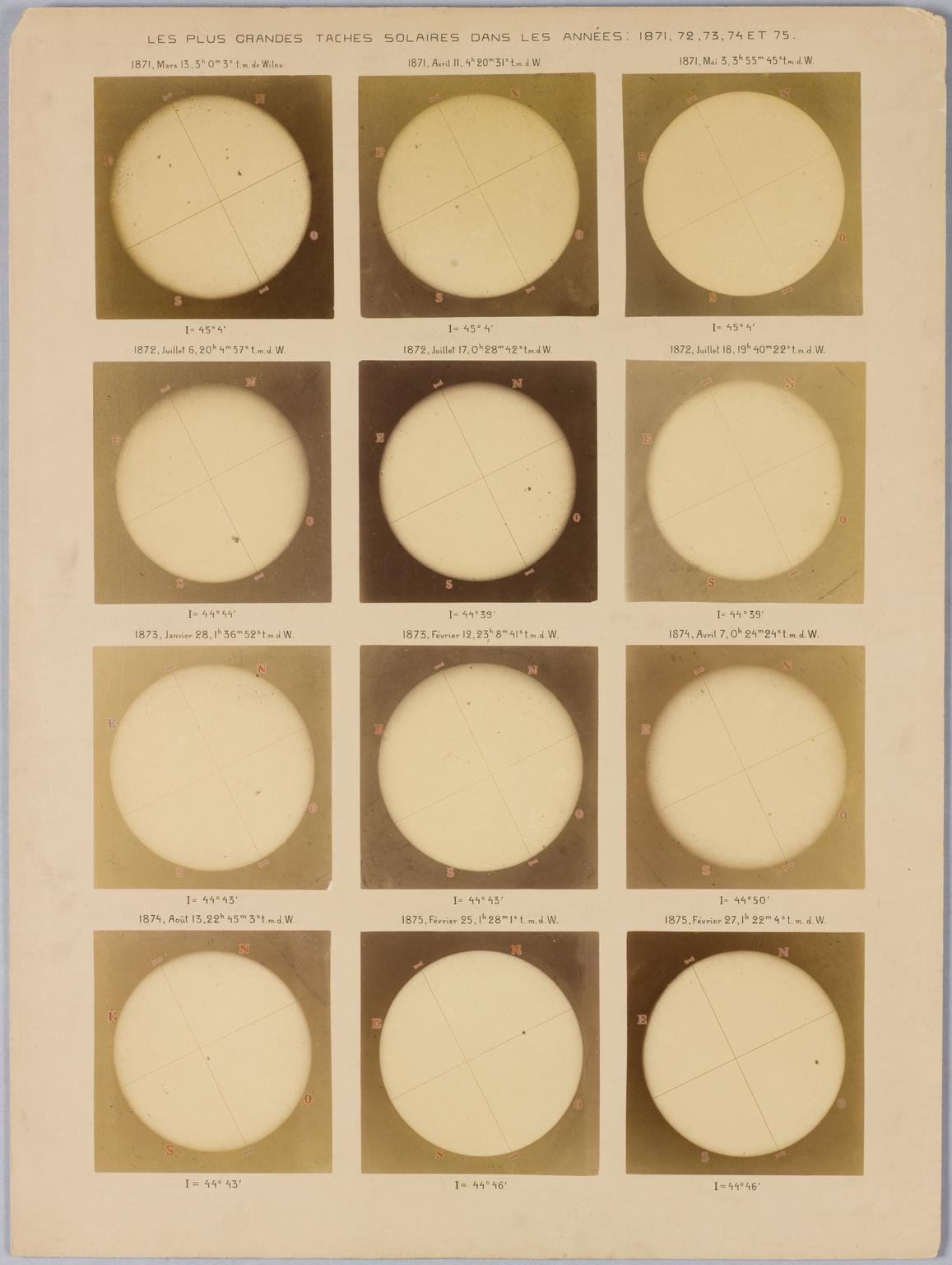 One of two sheets of photographs of the sun taken with a Dallmeyer photo-heliograph