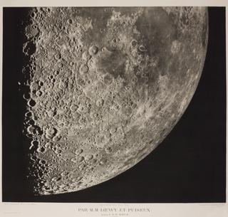 One of seven engraved illustrations of the surface of the moon