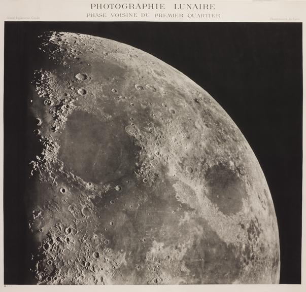 One of seven engraved illustrations of the surface of the moon