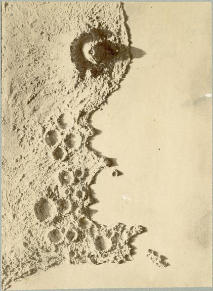 One of 15 assorted photographs of Nasmyth's crater models (black-and-white prints (photographs); models (representaions); lunar crater models)