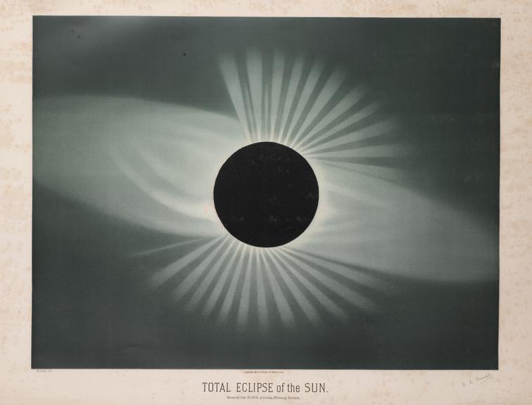 Colour lithograph of solar eclipse