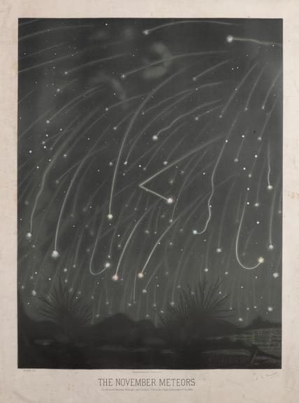 Colour lithograph of the November Meteors 1868