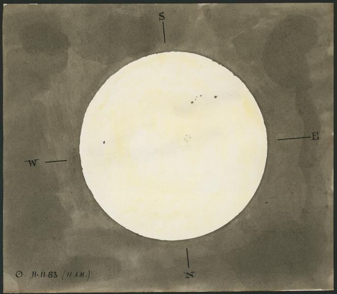 Brown/yellow observation of the Sun, 11 November 1883 (drawing)