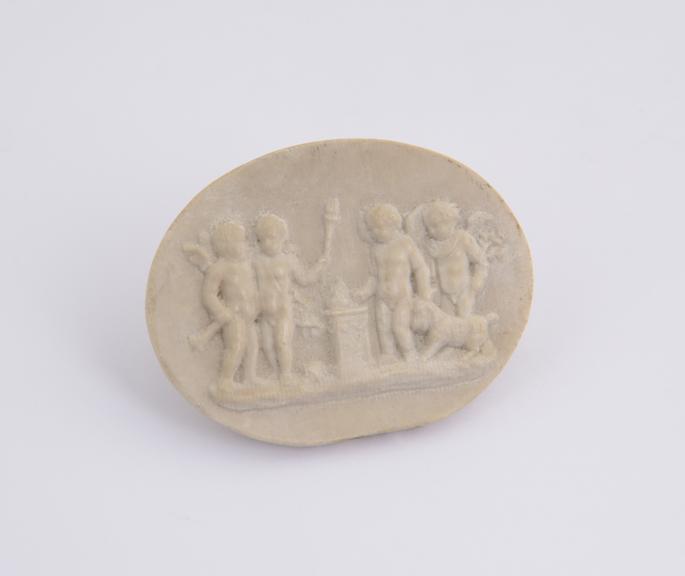 1 Reproduction in Alabaster, 4 nude figures, one holding torch