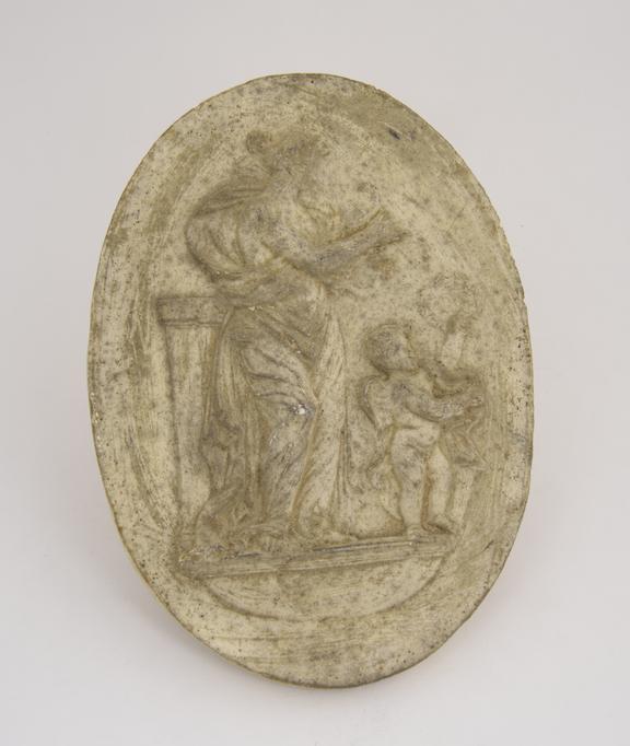 1 Plaster cast, woman playing lyre and Cupid holding wreath