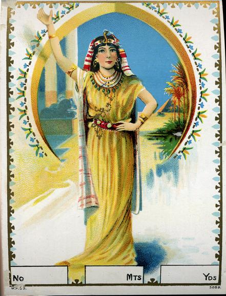 Shipper's ticket depicting woman in Egyptian style dress