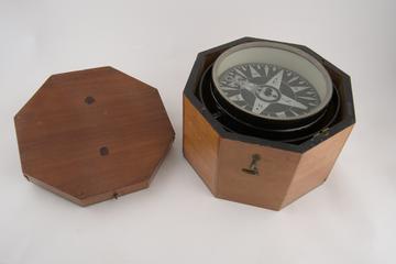 Admiralty steering compass demonstrating the laminated compass needles typical of the mid-19th century