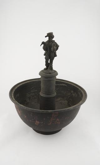 Wrought iron sculpture of man with 2 geese, for fountain