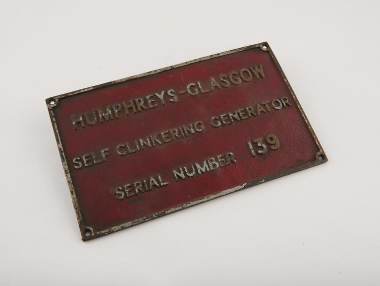 Cast brass nameplate from A Humphreys and Glasgow