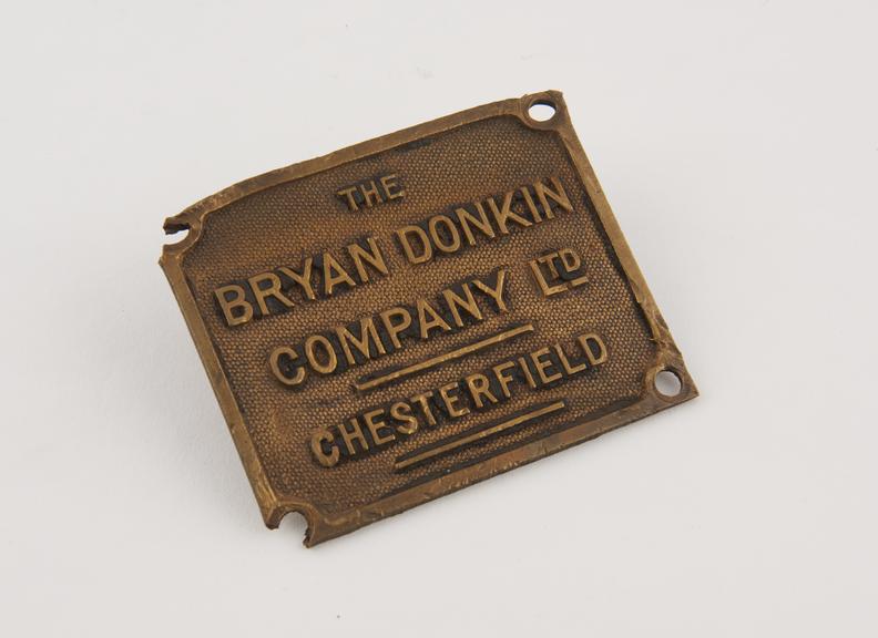 Cast name plate Bryan Donkin and Co. Ltd., no.B394'.'