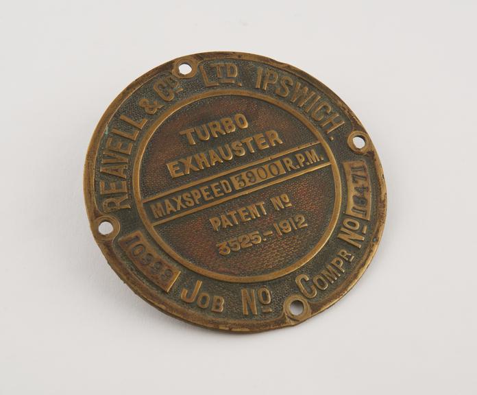 Cast brass nameplate from A Reavell and Co. Ltd