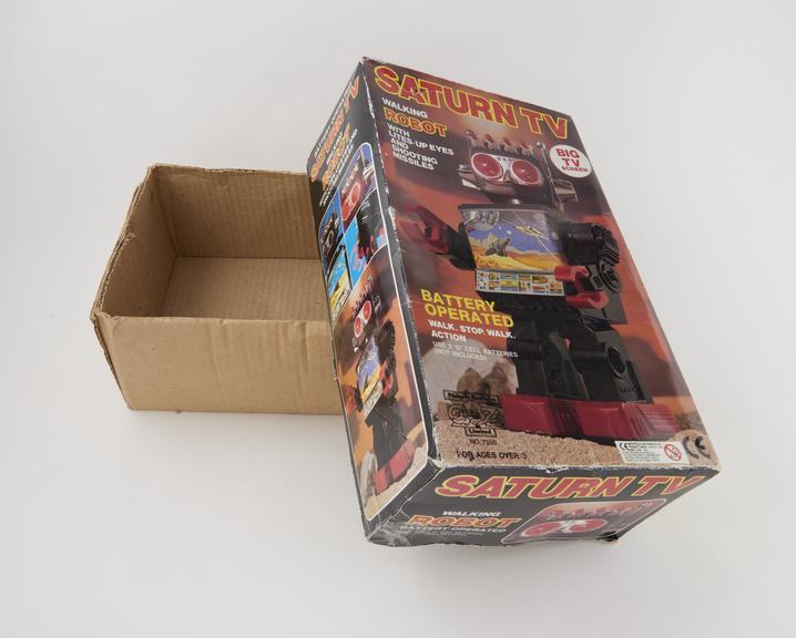 Box packaging for Saturn Robot, manufactured in Hong Kong, 1984